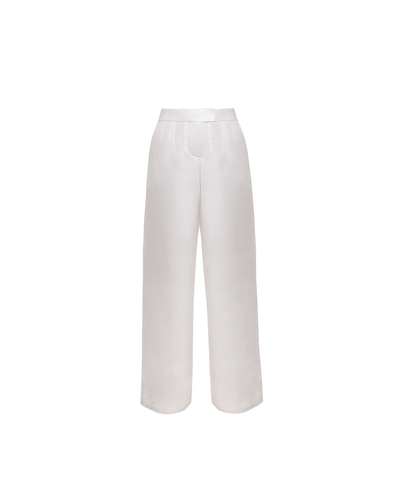 Calça Reta Detalhe Cós Alto Alfaiataria - Linho Off-White