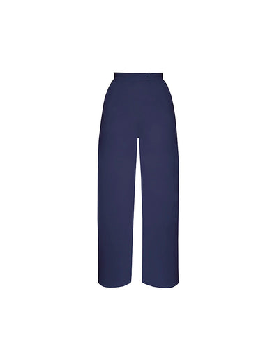 Calça Reta Detalhe Cós Alto Alfaiataria - Linho Azul Marinho