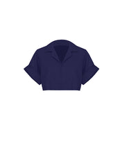 Carregar imagem no visualizador da galeria, Camisa Curta Manga Drop Alfaiataria - Linho Azul Marinho