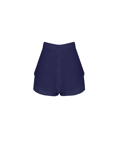 Short Duplo Botões Alfaiataria - Linho Azul Marinho