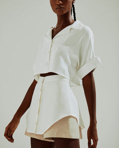 Short Duplo Botões Alfaiataria - Linho Off-White